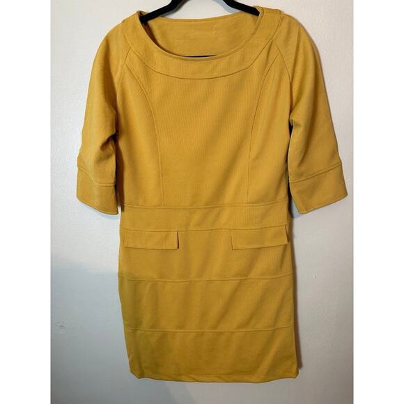 Yellow Shift Dress Classy Business Casual Medium Knee Length Women Retro - Picture 2 of 3
